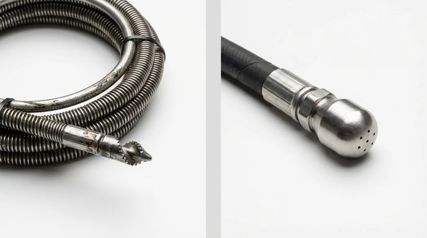 Drain snake cable and hydro jetting nozzle used for drain cleaning in Hope, AR
