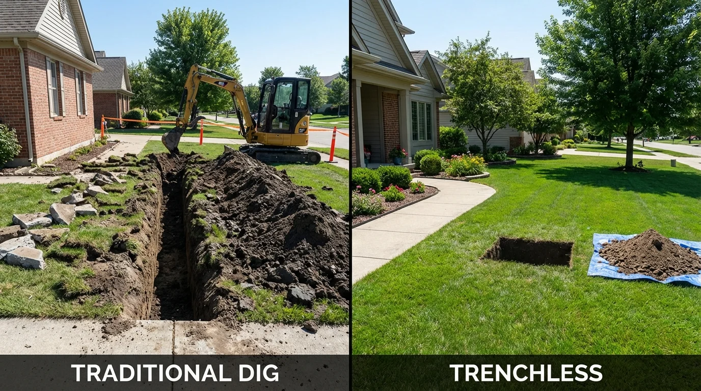 Trenchless sewer repair with minimal yard damage versus traditional excavation in Hope, AR